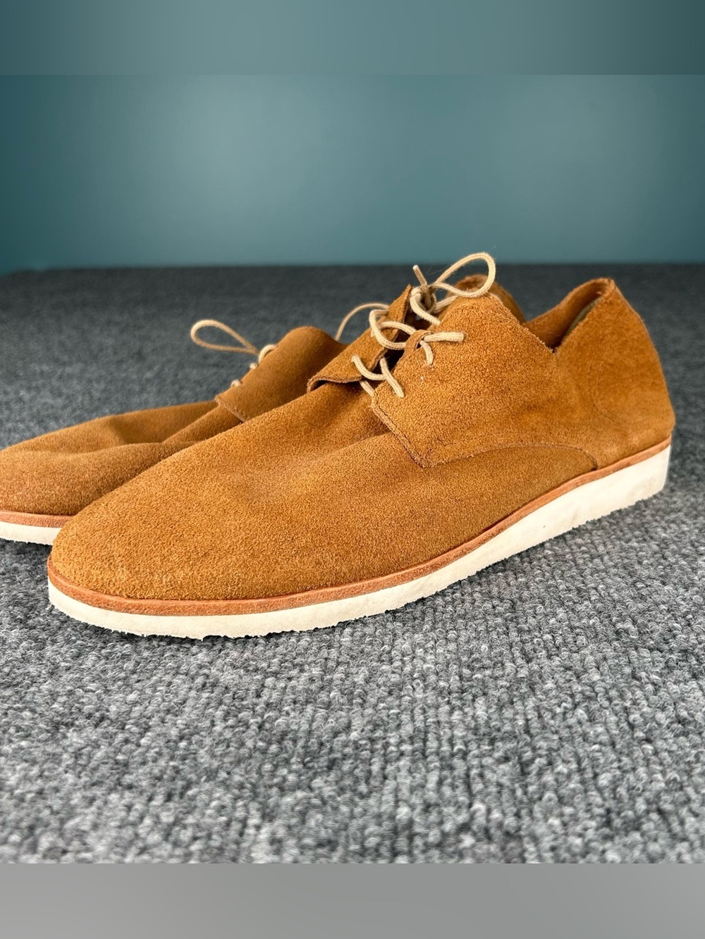 Nisolo Mens 10 Tan Suede Lightweight Derby Oxford Leather Travel Casual Shoes